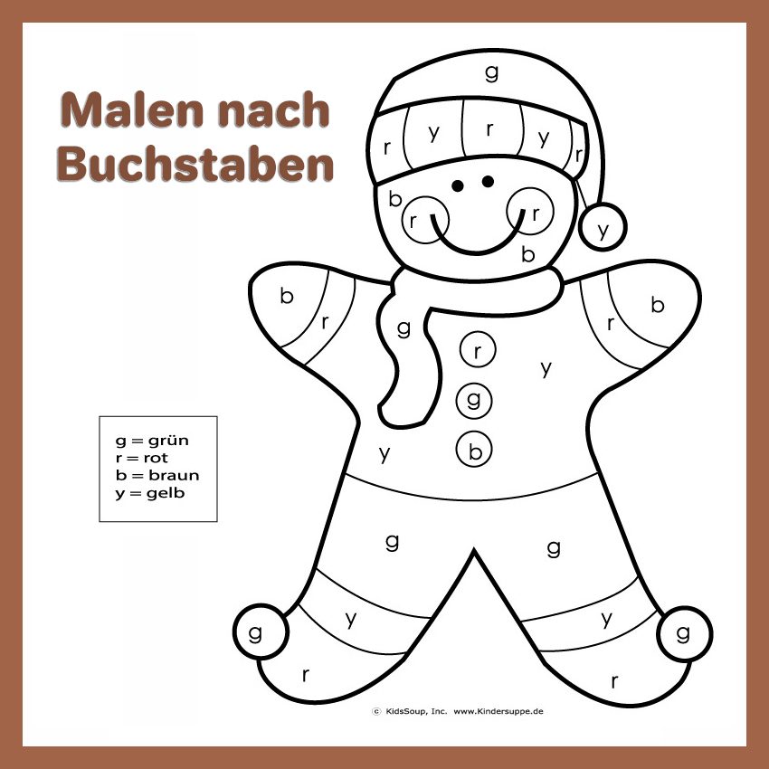 Der Lebkuchenmann - Malen nach Buchstaben Ausmalbild - ABC Twiggi