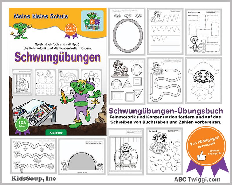Schwungübungen - Übungsbuch, Malen und schreiben, Arbeitsblätter fur Kinder in der Vorschule und Kindergarten